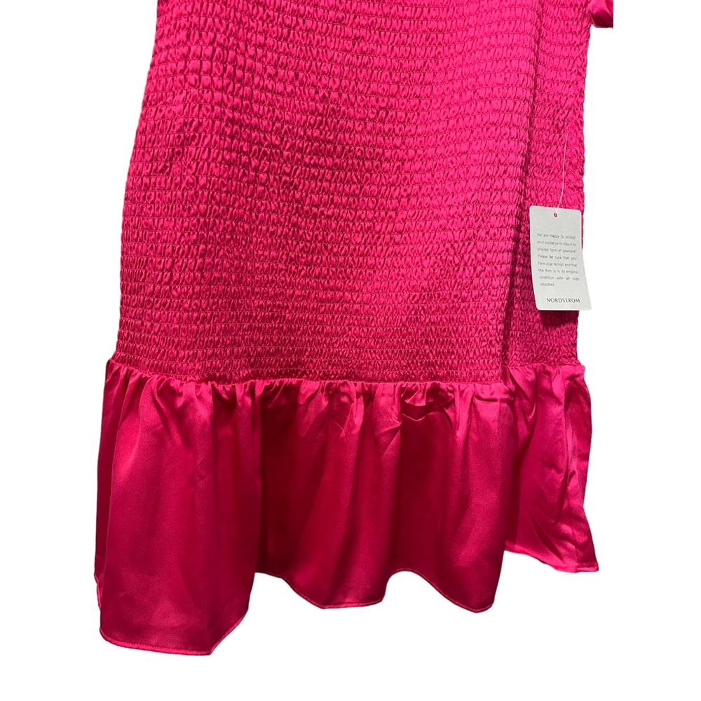 NSR HOT PINK SMOCKED STRETCHY DRESS WITH BALOON SHORT SLEEVES - Picture 10 of 13